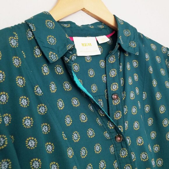 Maeve By Anthropologie Monika Button down Tunic Shirt Top XS Green Longline $128 - Picture 9 of 16